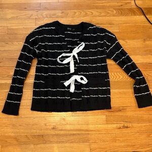 Elegant Black and White Striped Cardigan